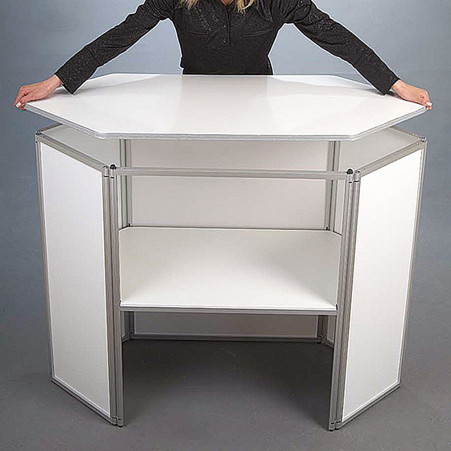 Expo Counter, 5-sided exhibition desk with white top plate
