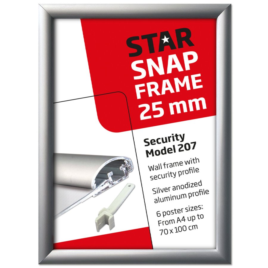 Alu security snap frame, 25 mm, 50 x 70, silver