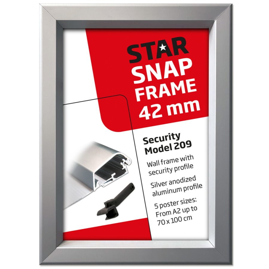 Security snap frame, 42 mm, 70 x 100, silver