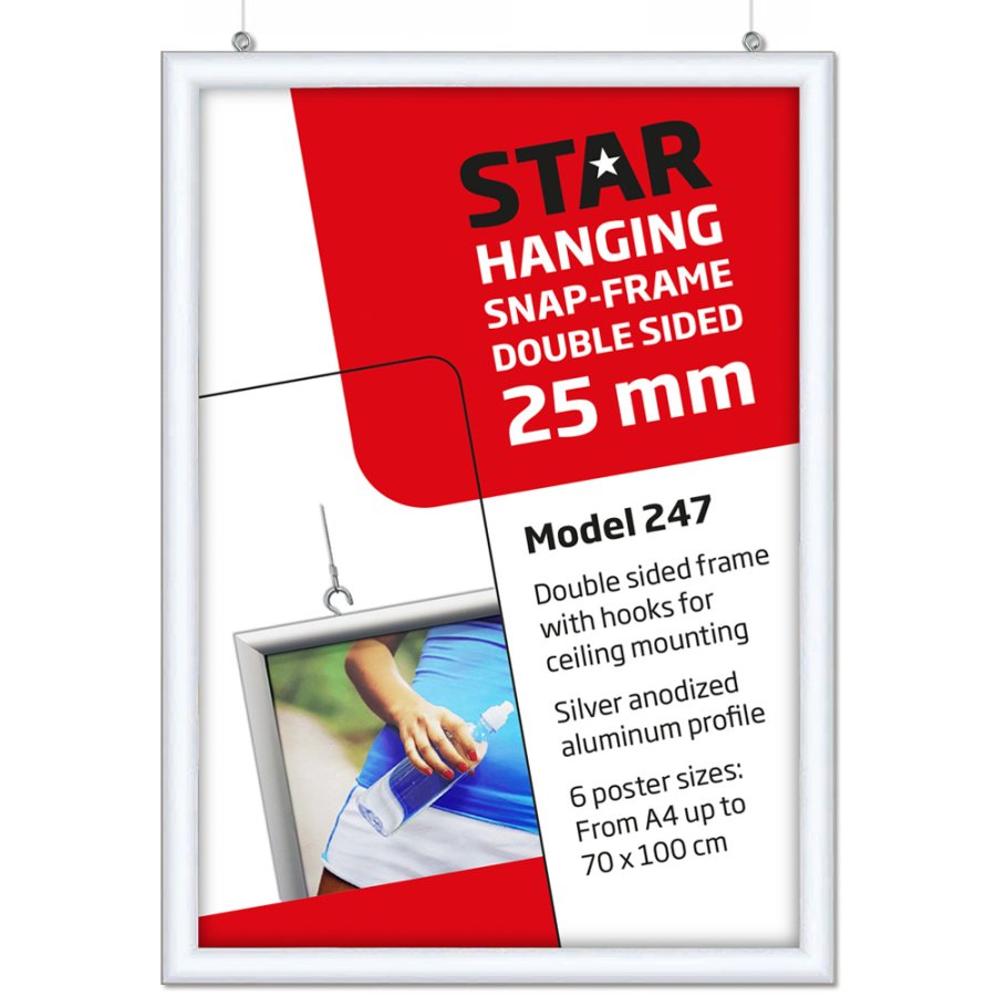Hanging Snap Frame, double sided, 25 mm, A3, alu/silver