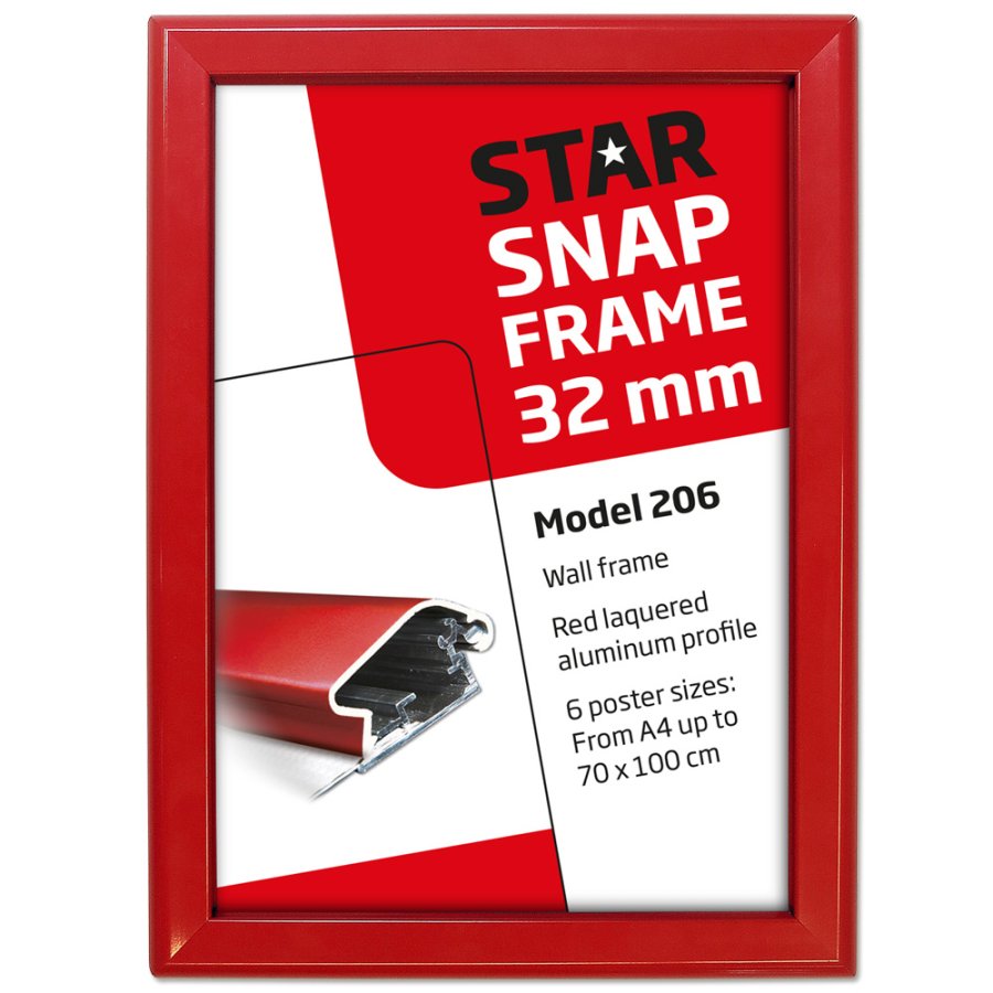 Alu snap frame, 32 mm, 70 x 100, red