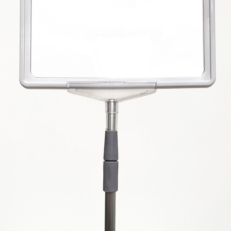 Double sided price frame, set w/alu base and pole, white A4 frame, cover sheet, height 72-90 cm
