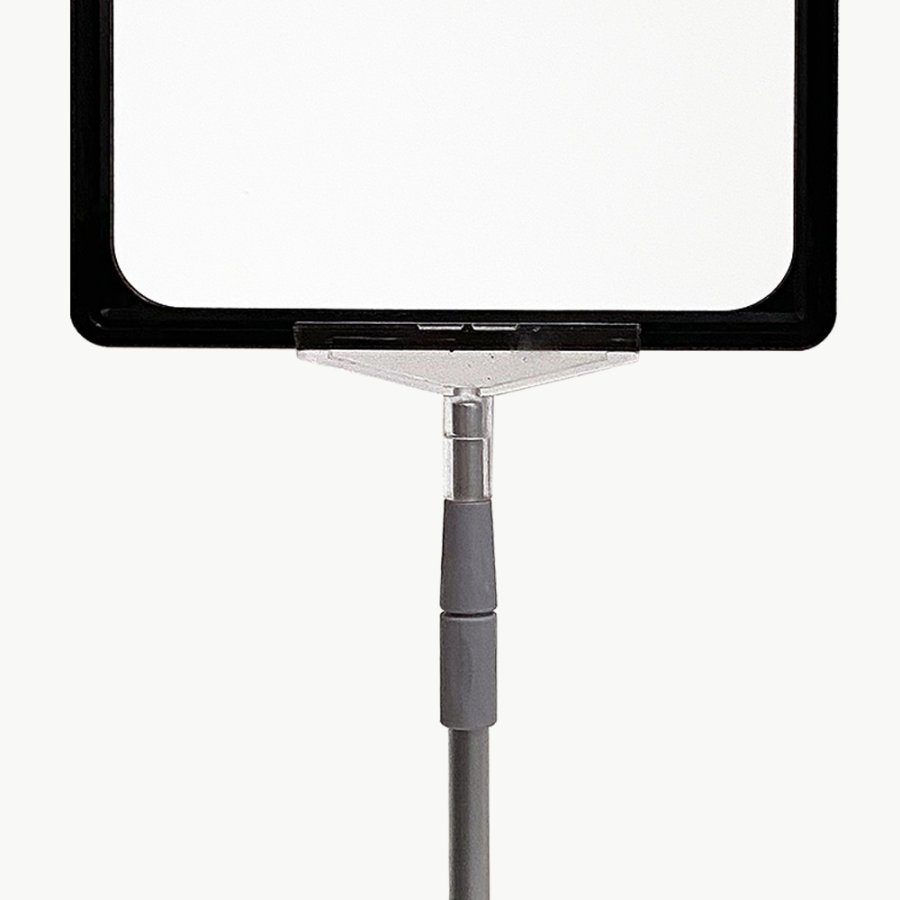 Double sided price frame, set w/alu base and pole, black A5 frame, cover sheet, height 63-81 cm