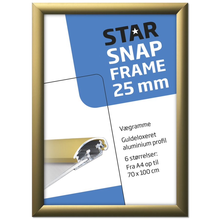 Alu snap frame 25 mm, 70 x 100, matt gold