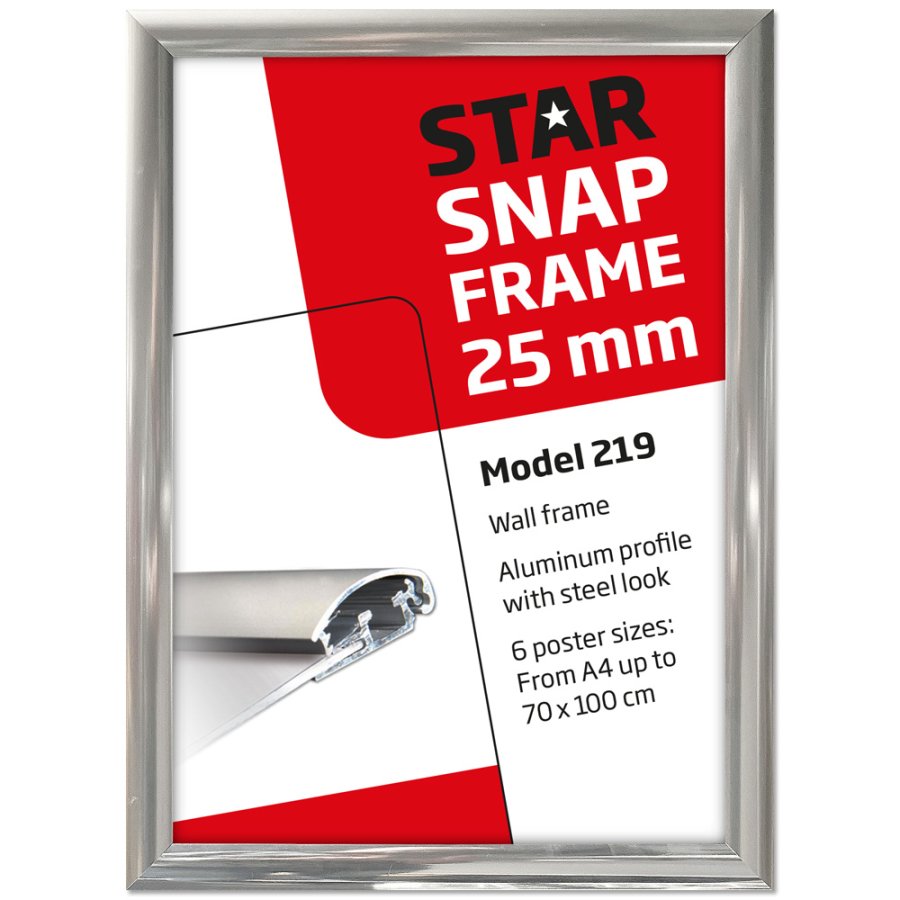 Alu snap frame 25 mm, A1, stainless steel look
