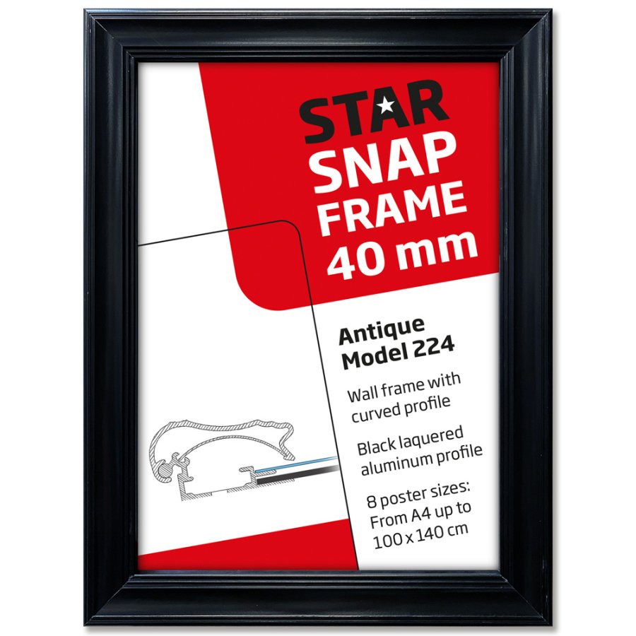 Antique snap frame, 40 mm, A3, black