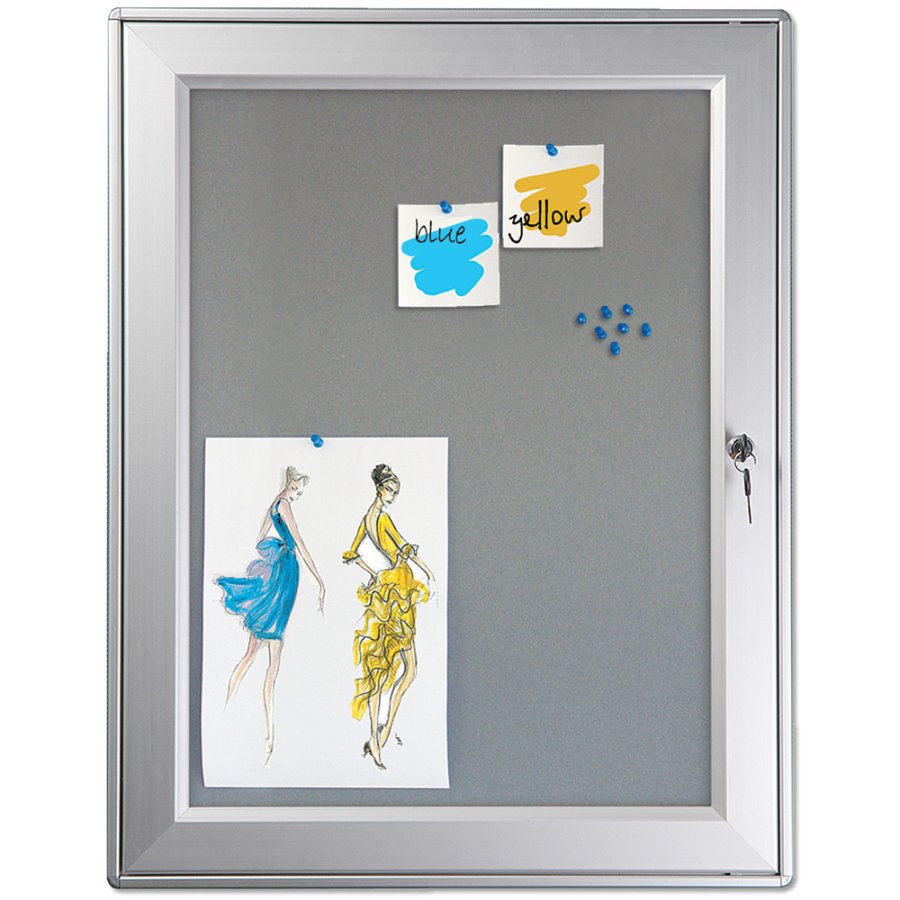 Enclosed Whiteboard, Silver, lockable, Felt back panel, 6 x A4