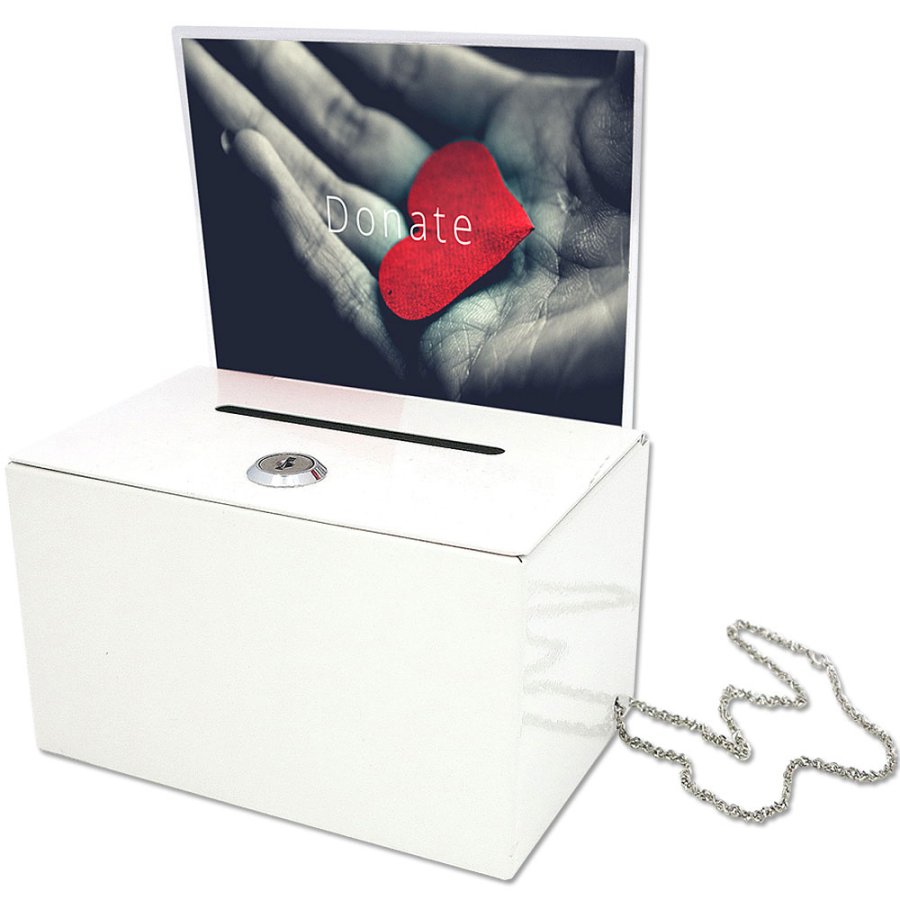 Donation Box, white, with A5 info