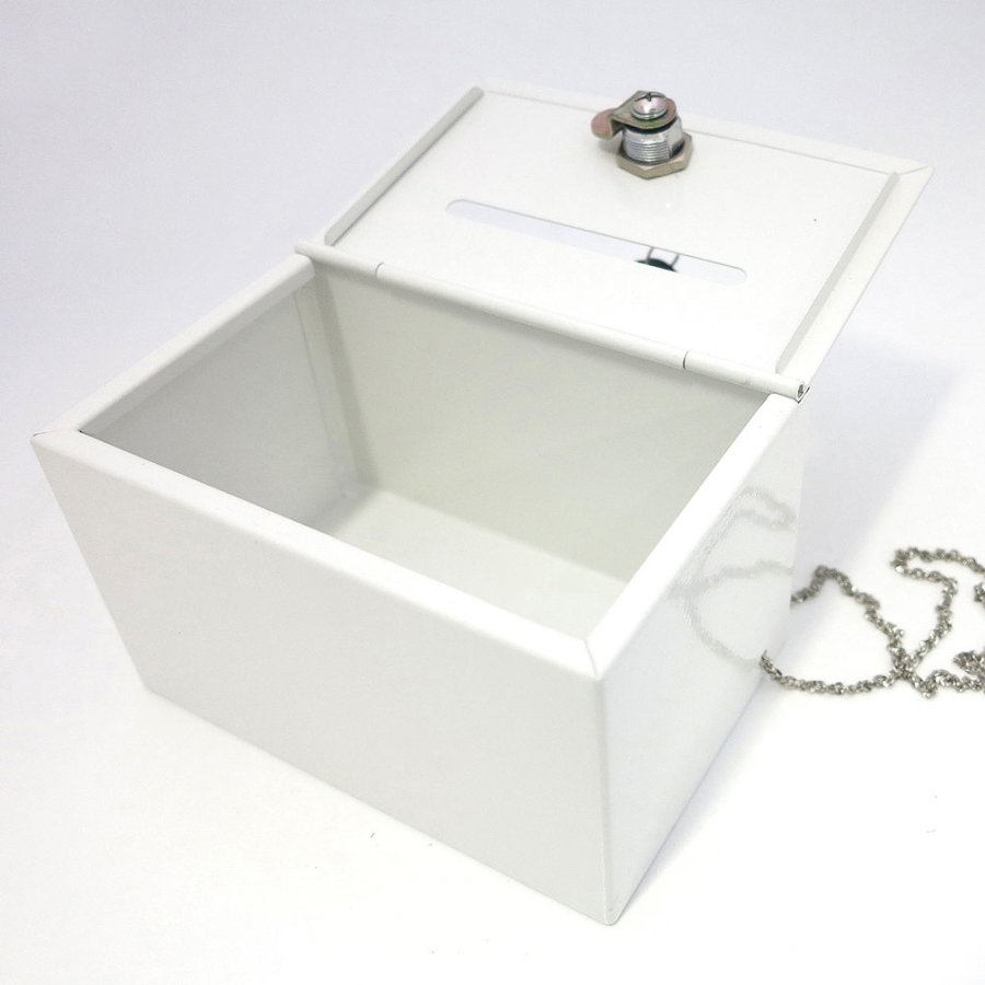 Donation Box, white, with A5 info