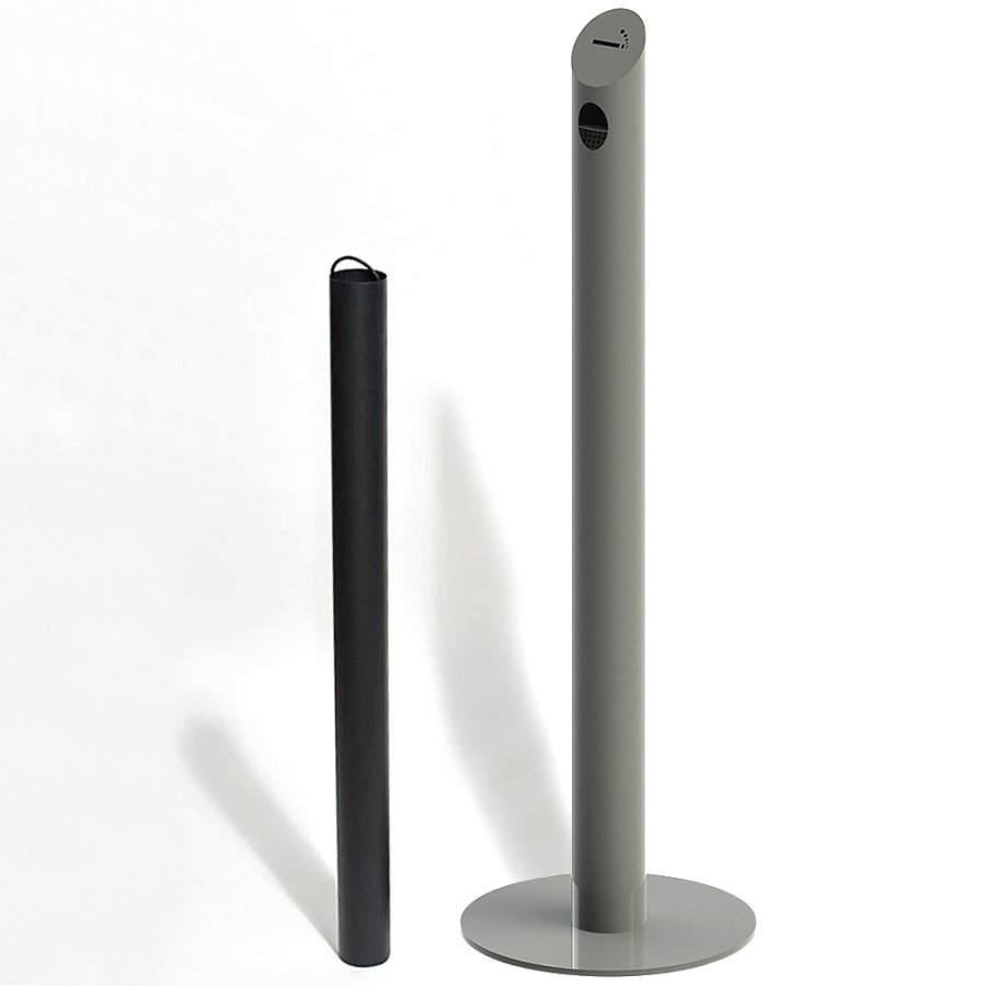 Cigarette Bin Pole, grey laquered, for outdoor use