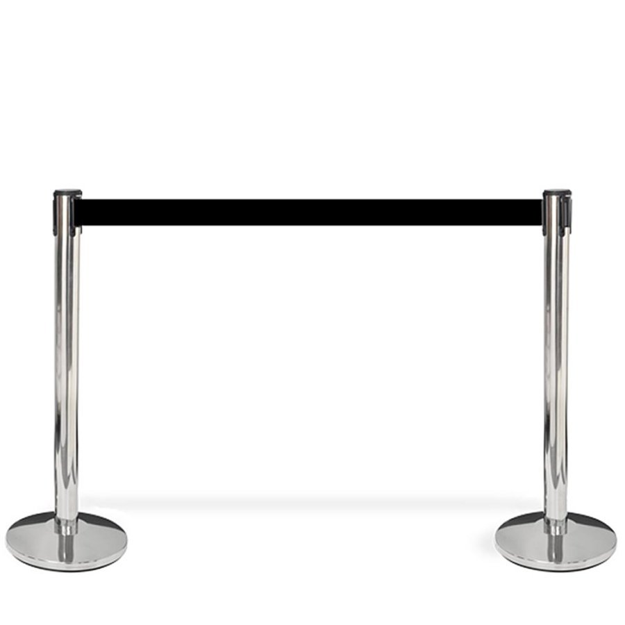 Crowd Barrier Belt, silver stand with 3 metres black belt