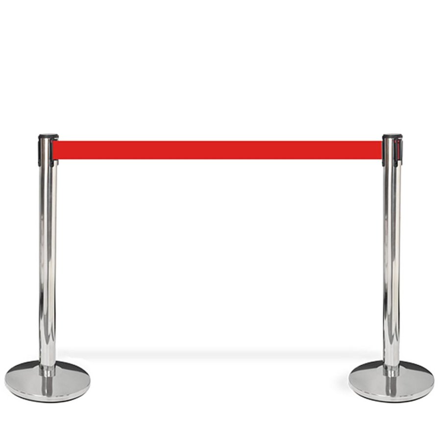 Crowd Barrier Belt, silver stand with 3 metres red belt