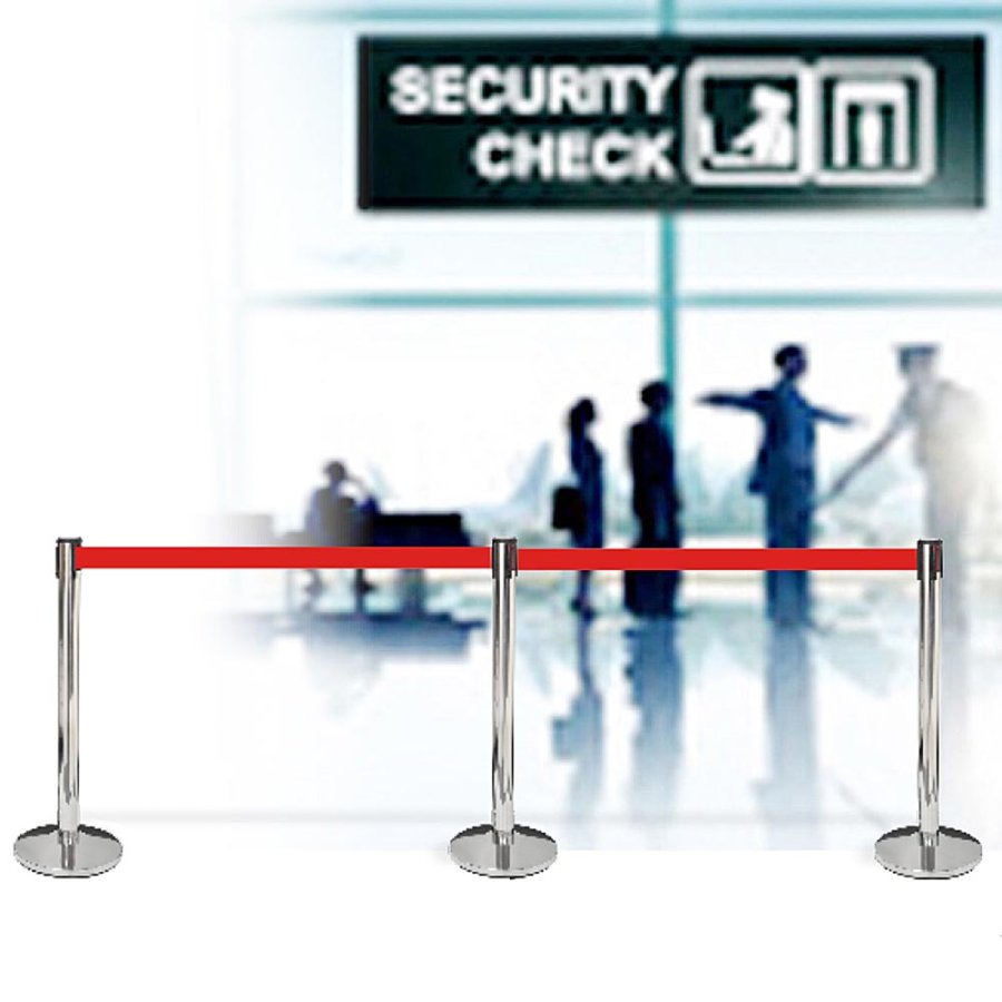 Crowd Barrier Belt, silver stand with 3 metres red belt