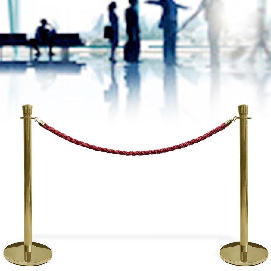 Crowd Barrier Rope, Gold. Base, Pole and Top for rope