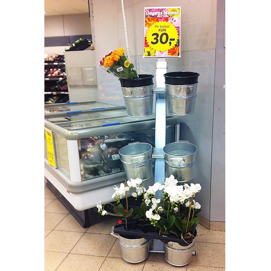 Shop Display with 6 buckets, A4 sign holder