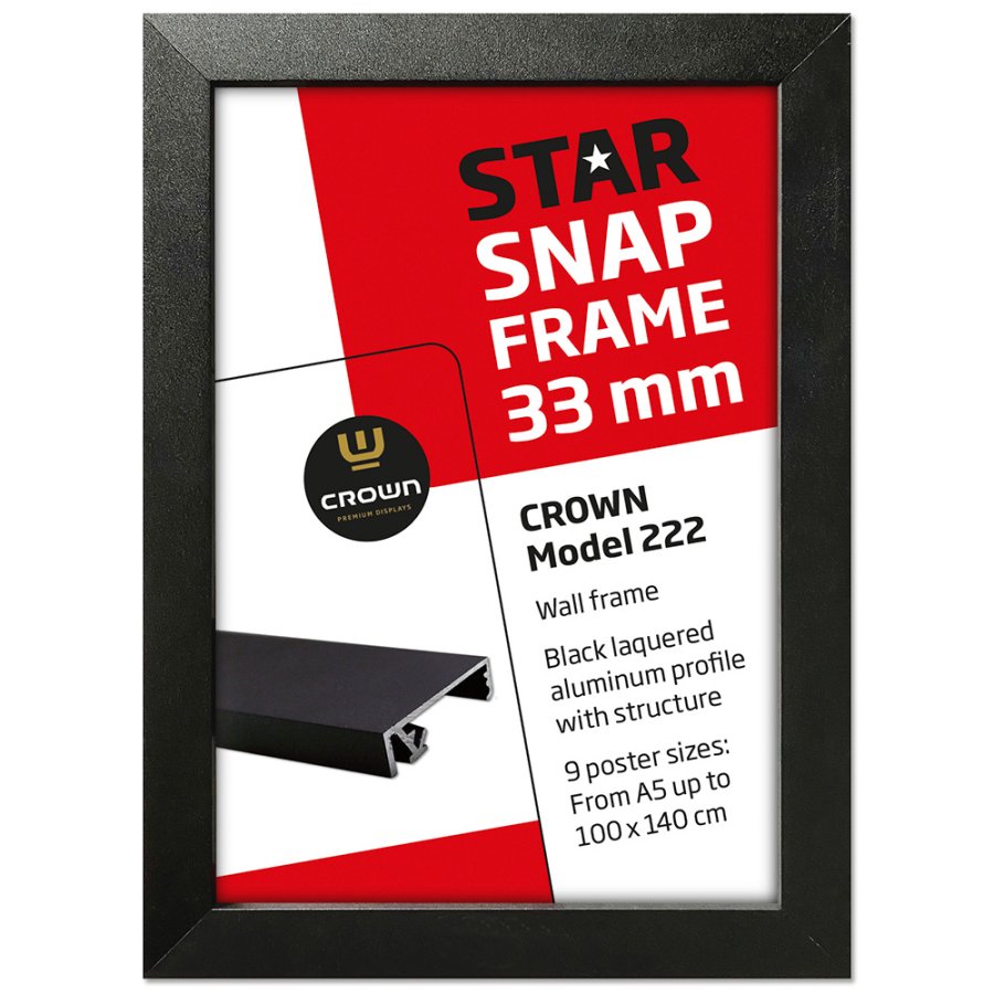 Crown snap frame, 33 mm, 100 x 140, black