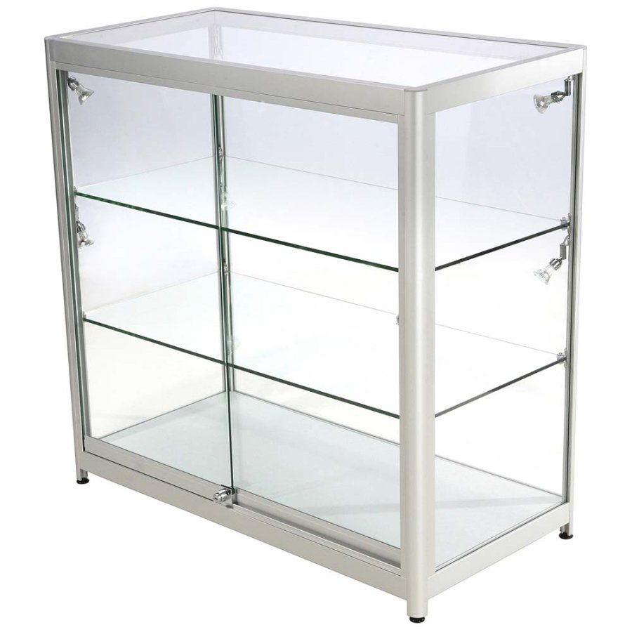 Showcase Counter Duo, silver, with LED spots