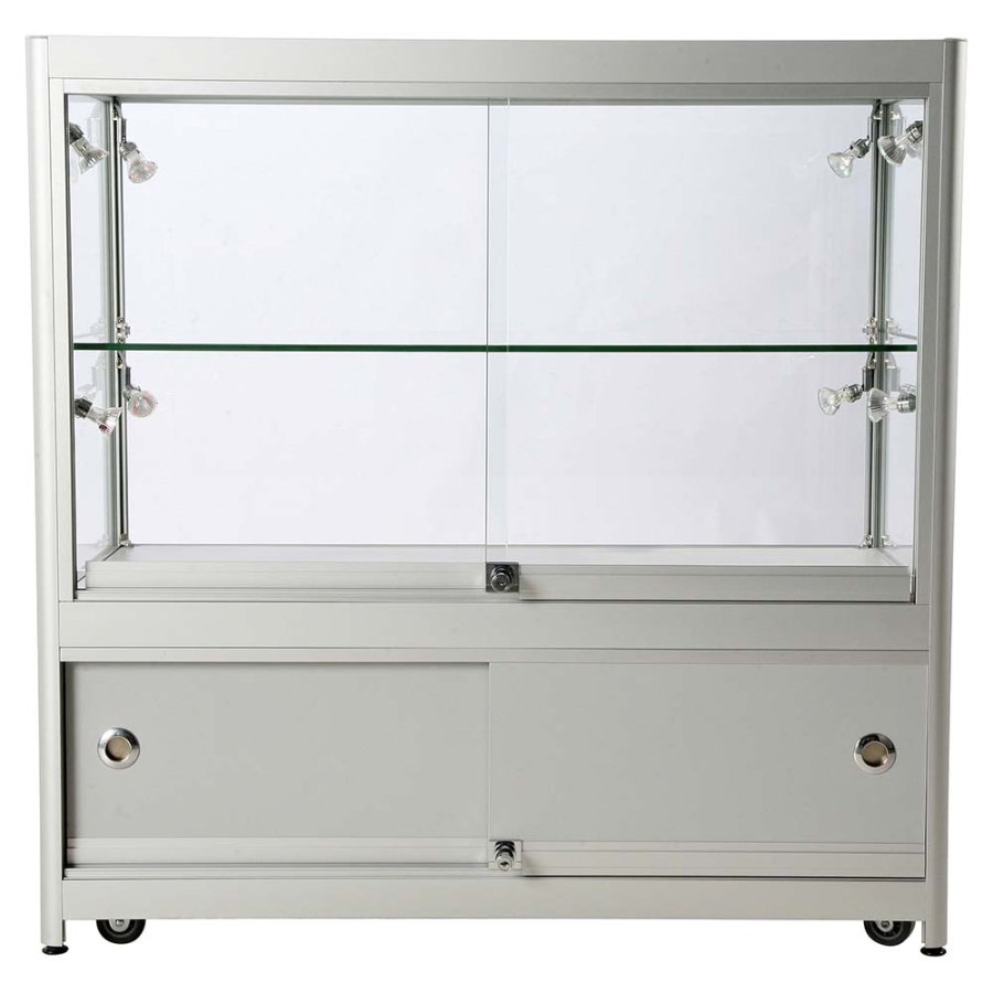 Showcase Counter Duo, silver, with storage and LED spots