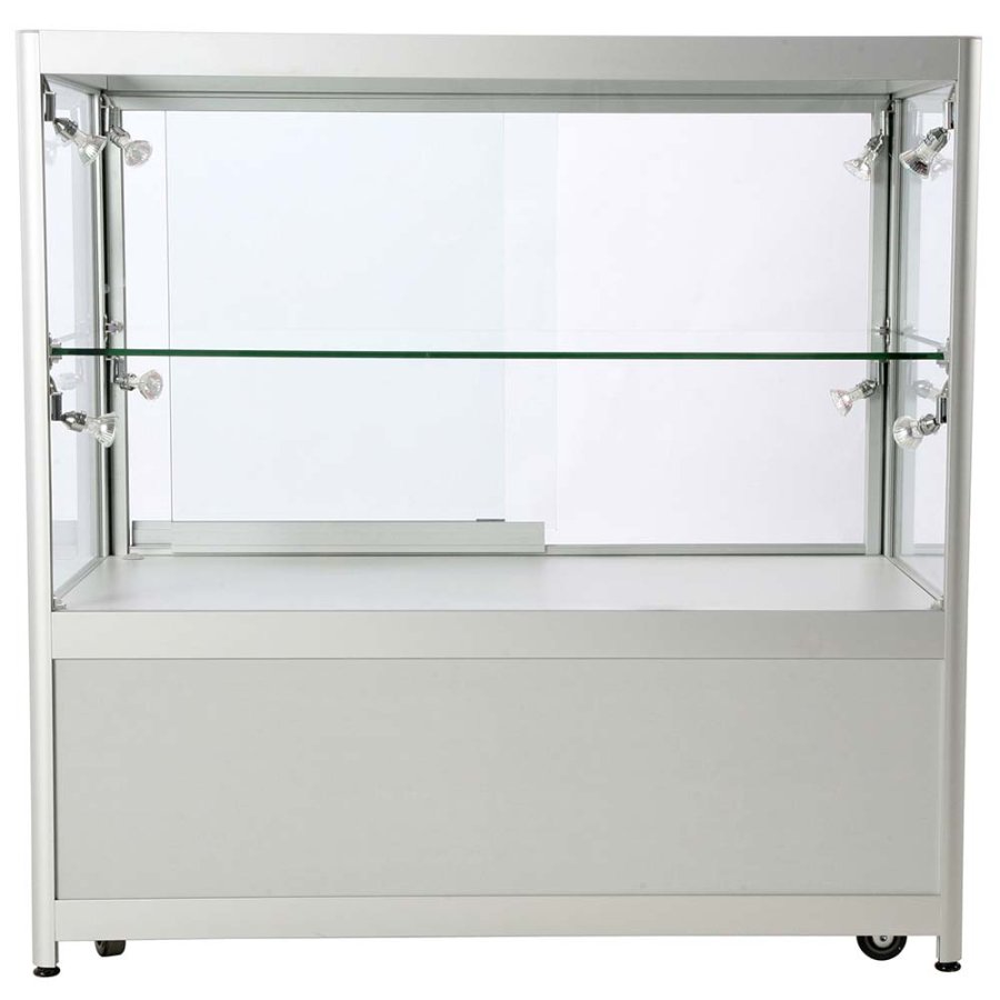 Showcase Counter Duo, silver, with storage and LED spots