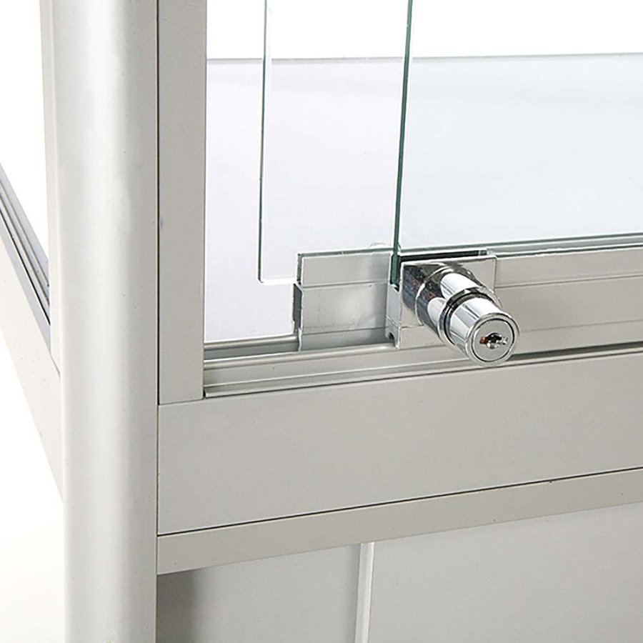 Showcase Tower Duo, silver, with storage and LED spots