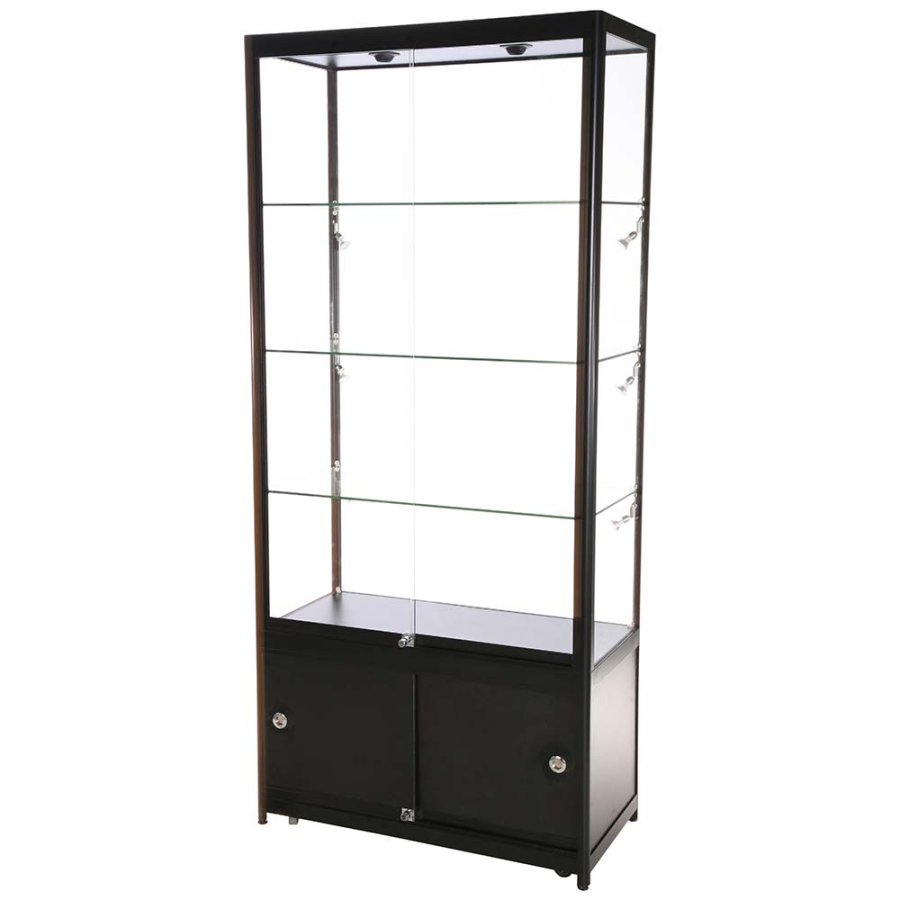 Showcase Tower Duo, black, with storage and LED spots