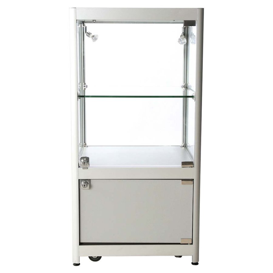 Showcase Counter Solo, silver, with storage and LED spots