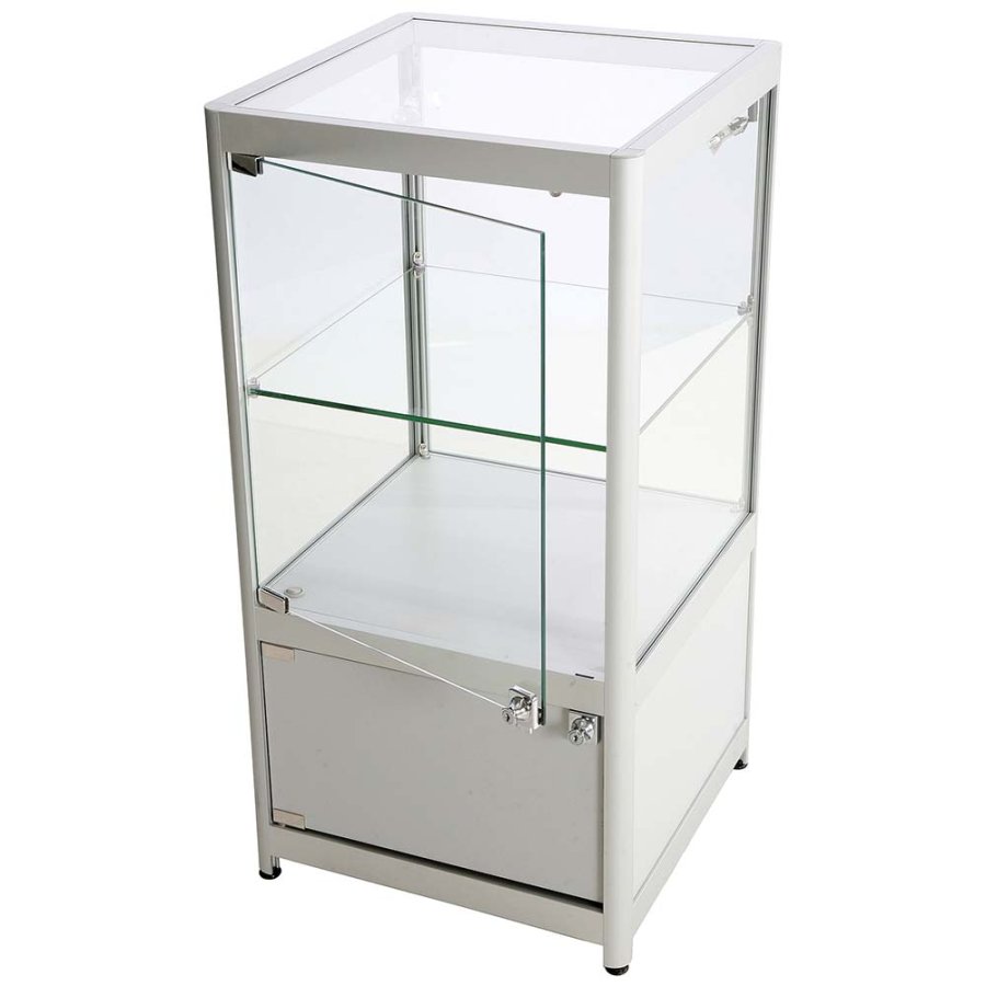 Showcase Counter Solo, silver, with storage and LED spots