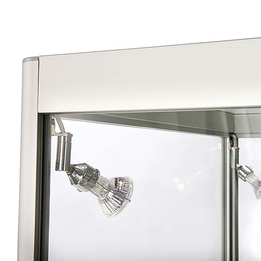 Showcase Counter Solo, silver, with storage and LED spots