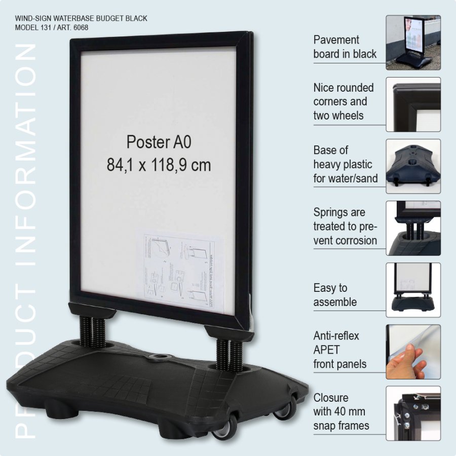 Pavement Sign, Wind-Sign Waterbase Budget, 40 mm aluminum profile, Black, A0 - 84,1 x 118,9 cm