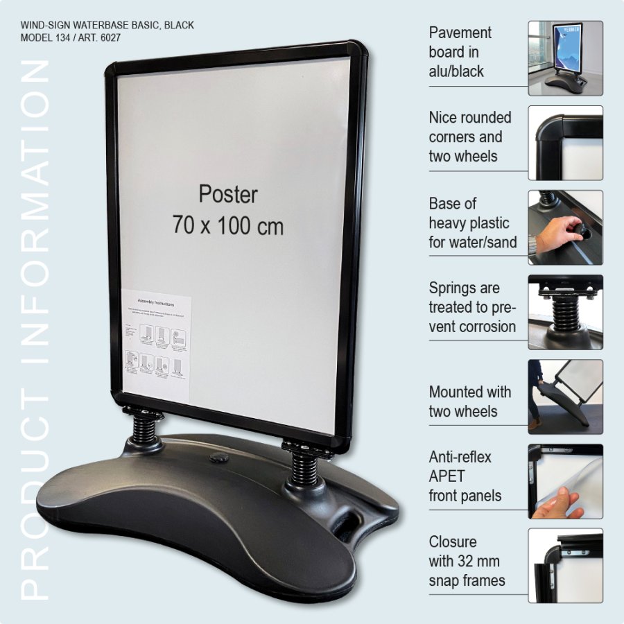 Pavement Sign, Wind-Sign Waterbase Basic, 32 mm, Black, B1 - 70 x 100 cm