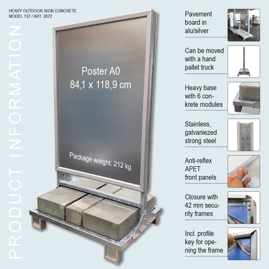 Pavement Sign, Heavy Outdoor, Concrete Base, A0 - 84,1 x 118,9 cm