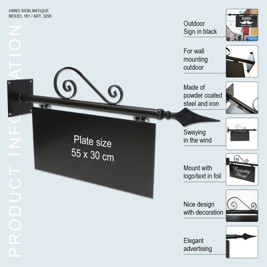 Antique Hanging Sign, Steel and Wrought Iron, Black