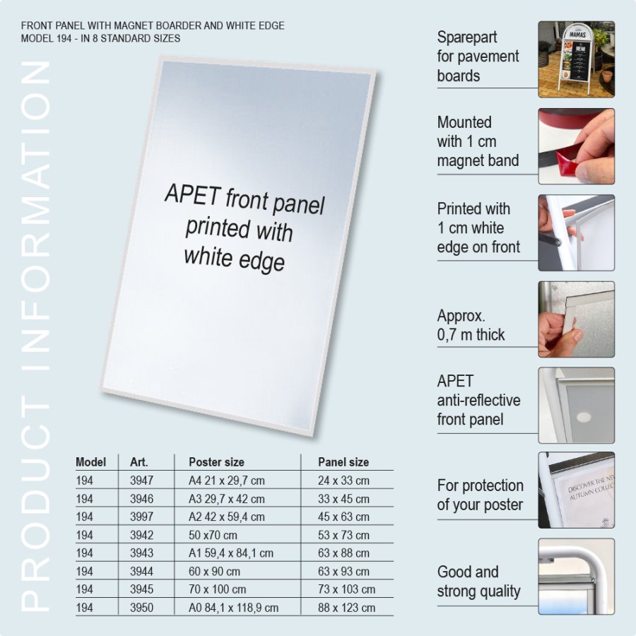 Replacement film for A Boards, Snap Frames, PET, magnetic, A4 - 21 x 29,7 cm