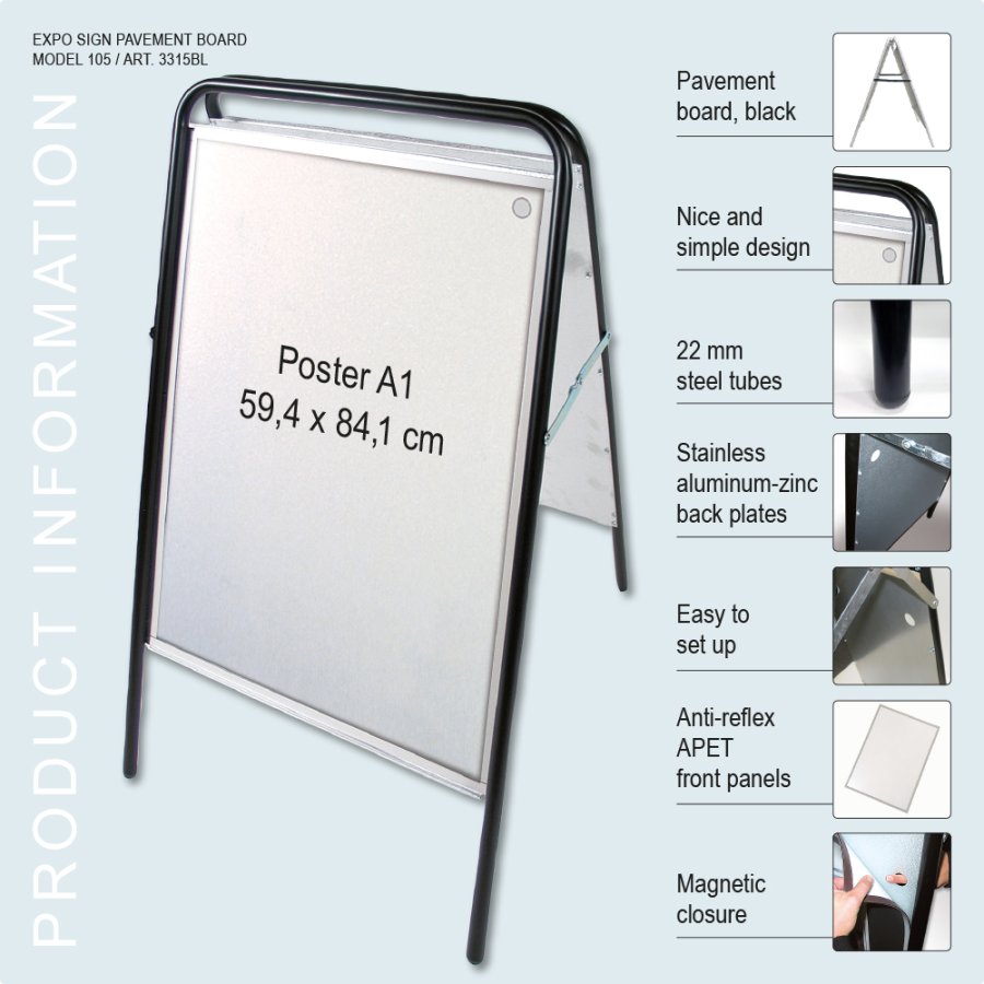 Pavement Sign, Expo Sign, 22 mm, Black, A1 - 59,4 x 84,1 cm