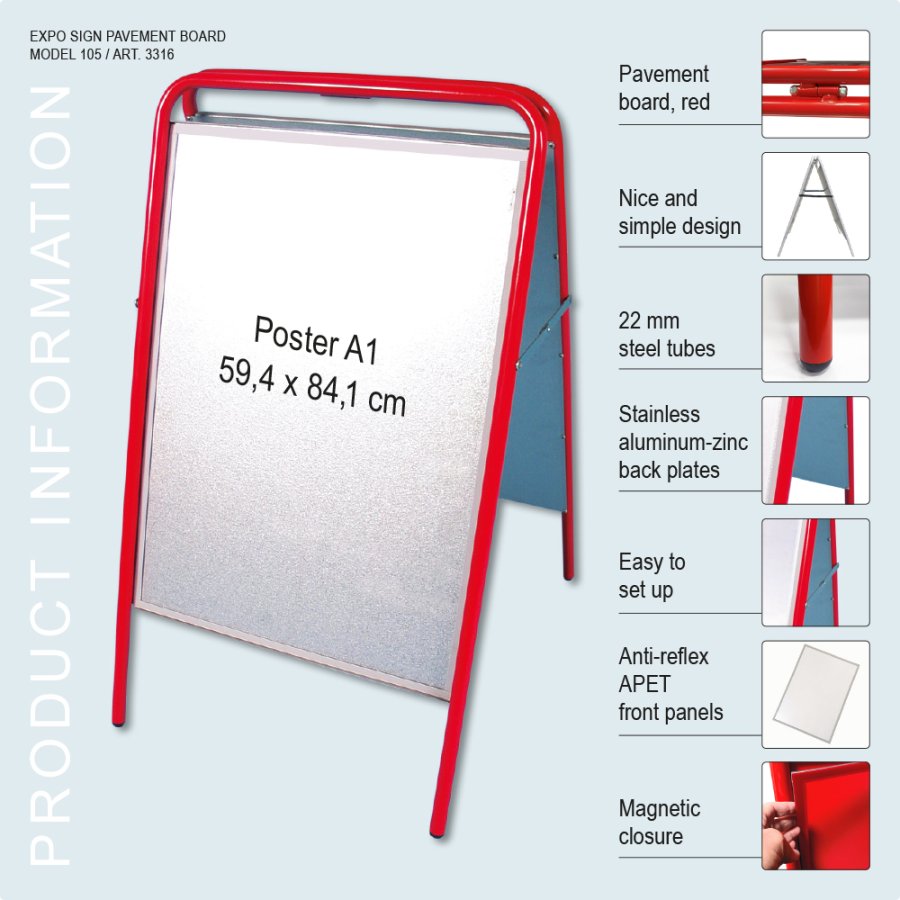 Pavement Sign, Expo Sign, 22 mm, Red, A1 - 59,4 x 84,1 cm