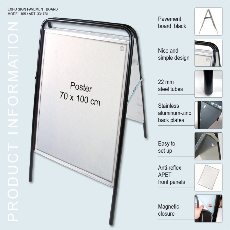 Pavement Sign, Expo Sign, 22 mm, Black, B1 - 70 x 100 cm