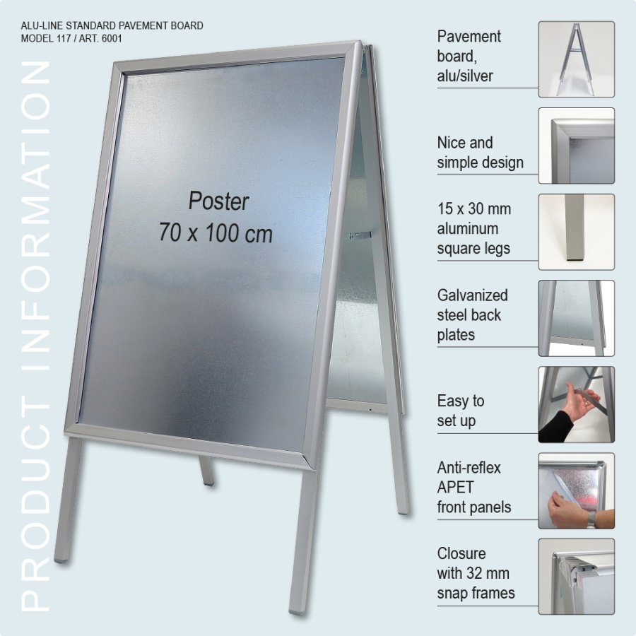 Pavement Sign, Alu-Line Standard, 32 mm, Silver, B1 - 70 x 100 cm