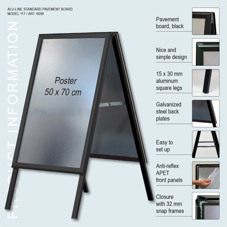 Pavement Sign, Alu-Line Standard, 32 mm, Black, B2 - 50 x 70 cm