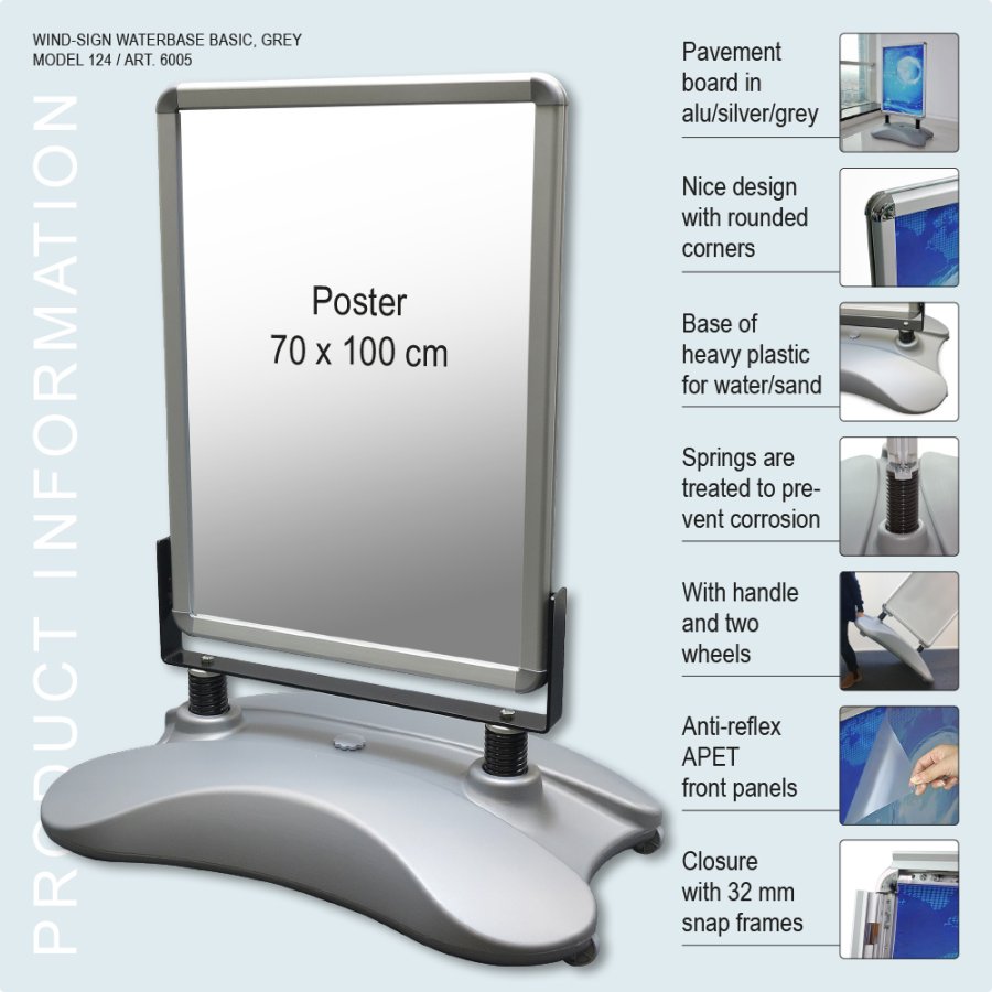 Pavement Sign, Wind-Sign Waterbase Basic, 32 mm, Silver, B1 - 70 x 100 cm