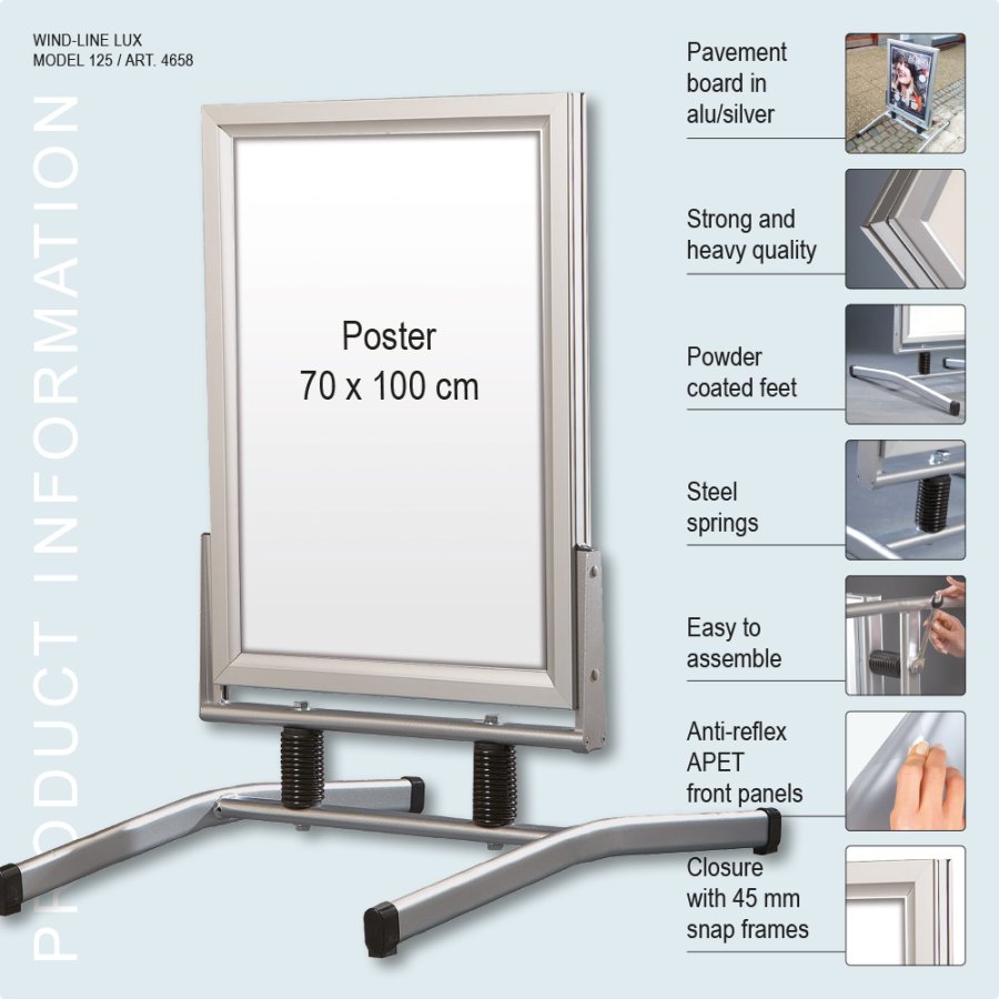 Pavement Sign, Wind-Line Lux, silver, B1 - 70 x 100 cm