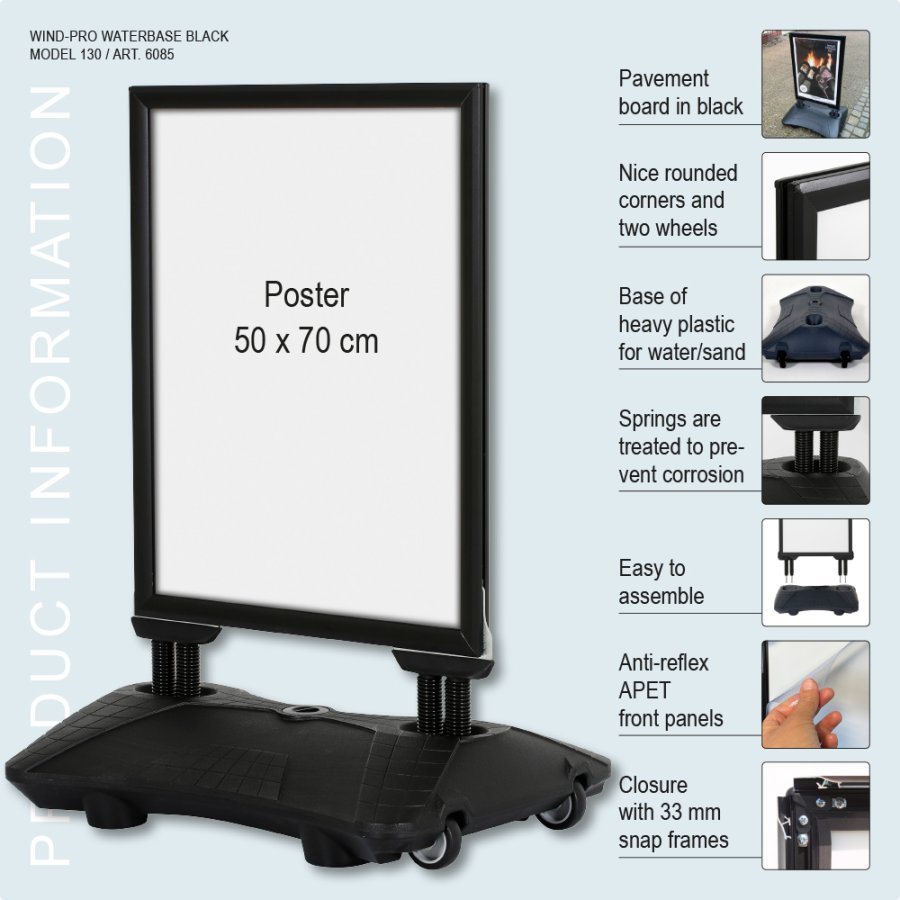 Pavement Sign, Wind-Pro Waterbase, 33 mm, Black, B2 - 50 x 70 cm