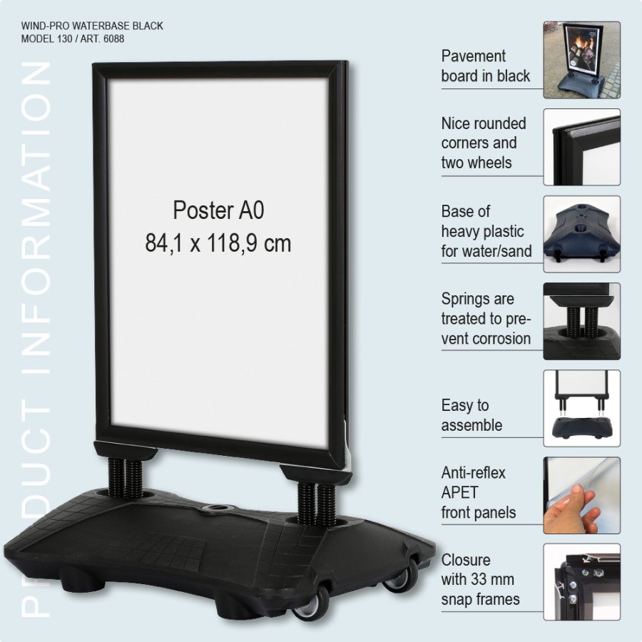 Pavement Sign, Wind-Pro Waterbase, 33 mm, Black, A0 - 84,1 x 118,9 cm