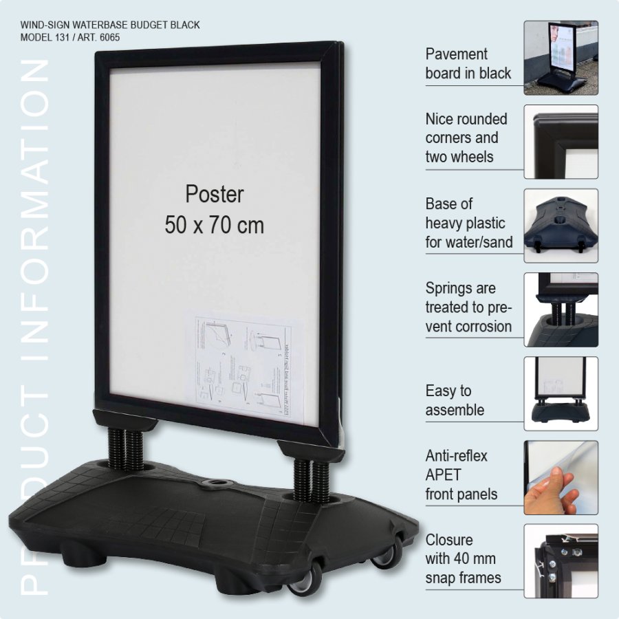 Pavement Sign, Wind-Sign Waterbase Budget, 40 mm aluminum profile, Black, B2 - 50 x 70 cm