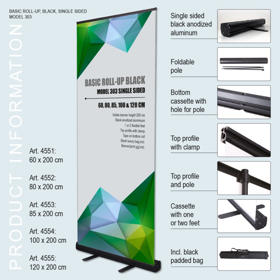 Roller Banner Cassette, Basic, one-sided, Black, 100 cm