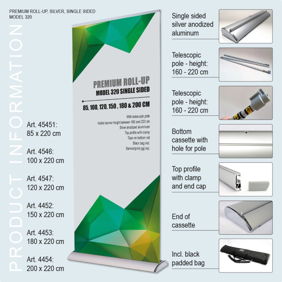 Roller Banner, Basic, Premium, one-sided, Silver, 100 cm