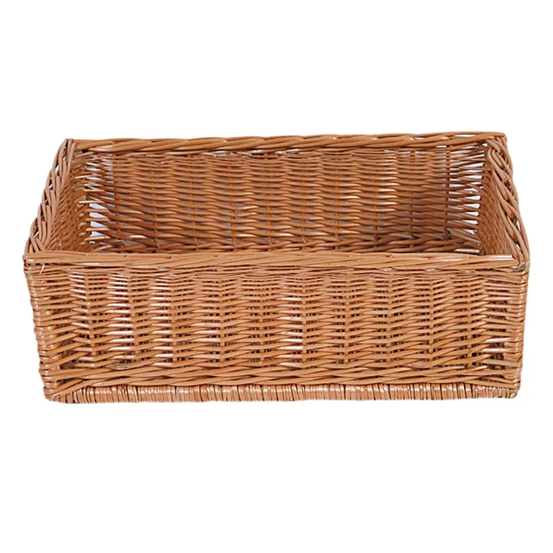 Woven basket for shop display - rectangular, 61 x 41 x 20 cm, brown.