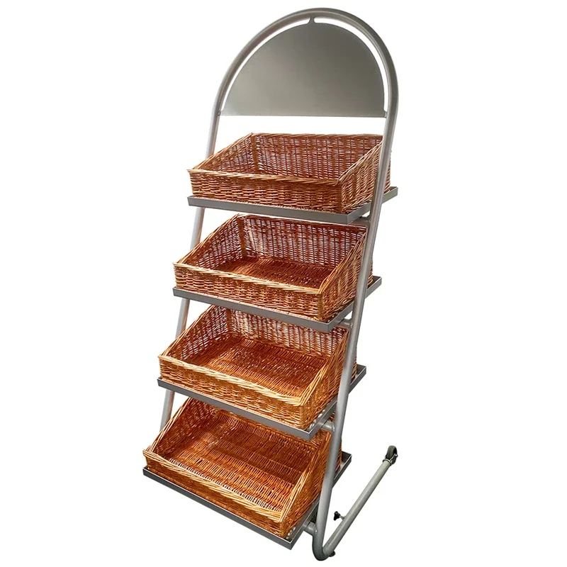 Woven basket for shop display - rectangular, 61 x 41 x 20 cm, brown.