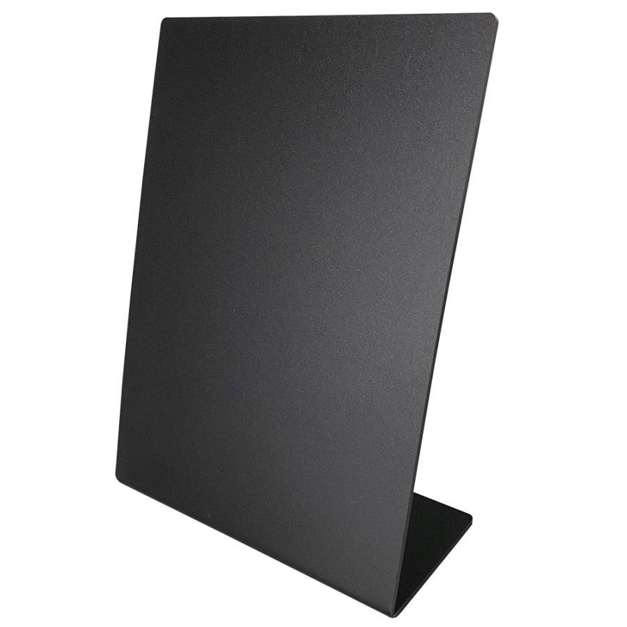 black acrylic signboard A4, slanted and freestanding for tables and counters