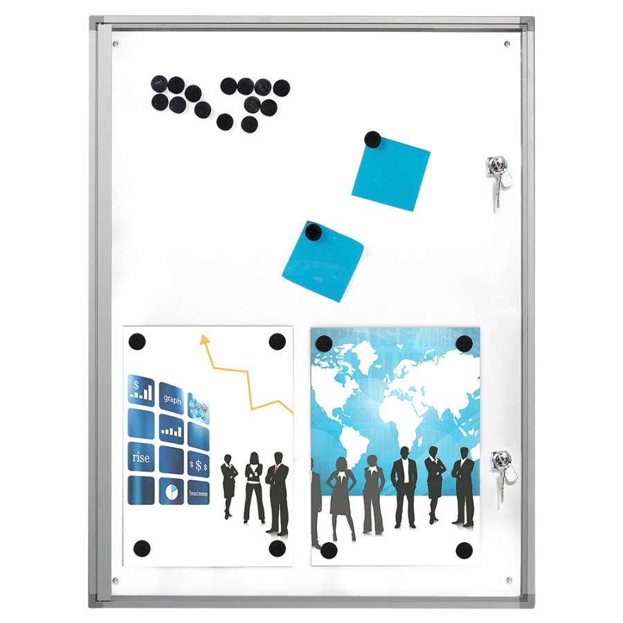 Info box with Magnetic Whiteboard, 9 x A4, 35 mm deep, Aluminum frame, lockable front, indoor